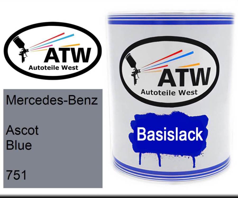 Mercedes-Benz, Ascot Blue, 751: 1L Lackdose, von ATW Autoteile West.